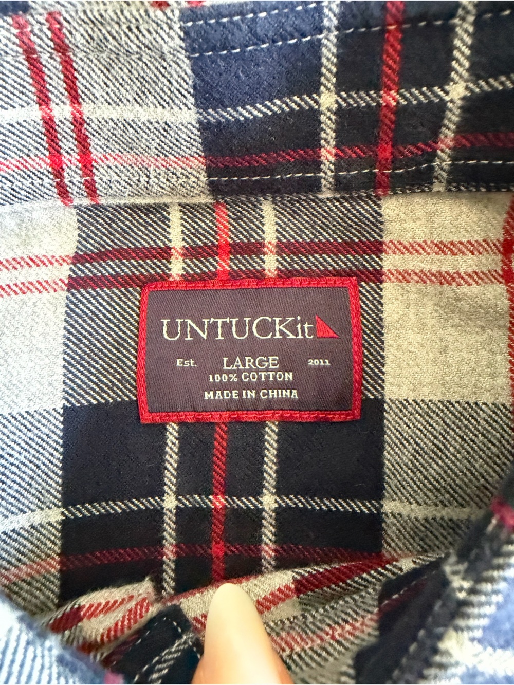UNTUCKit "Campeneta" 100% Cotton Blue Red Gray Plaid Long Sleeve Flannel Shirt - Picture 11 of 15